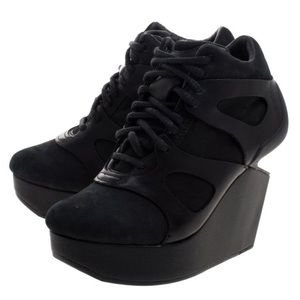 McQ X Puma Black Leather Nubuck Leap Wedge Size 36